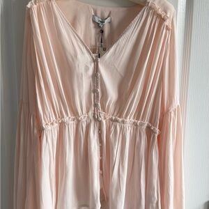 NWT RO + DE by Anthropologie Isla Ruffle Bell Sleeves V-Neck Blouse Light Pink M